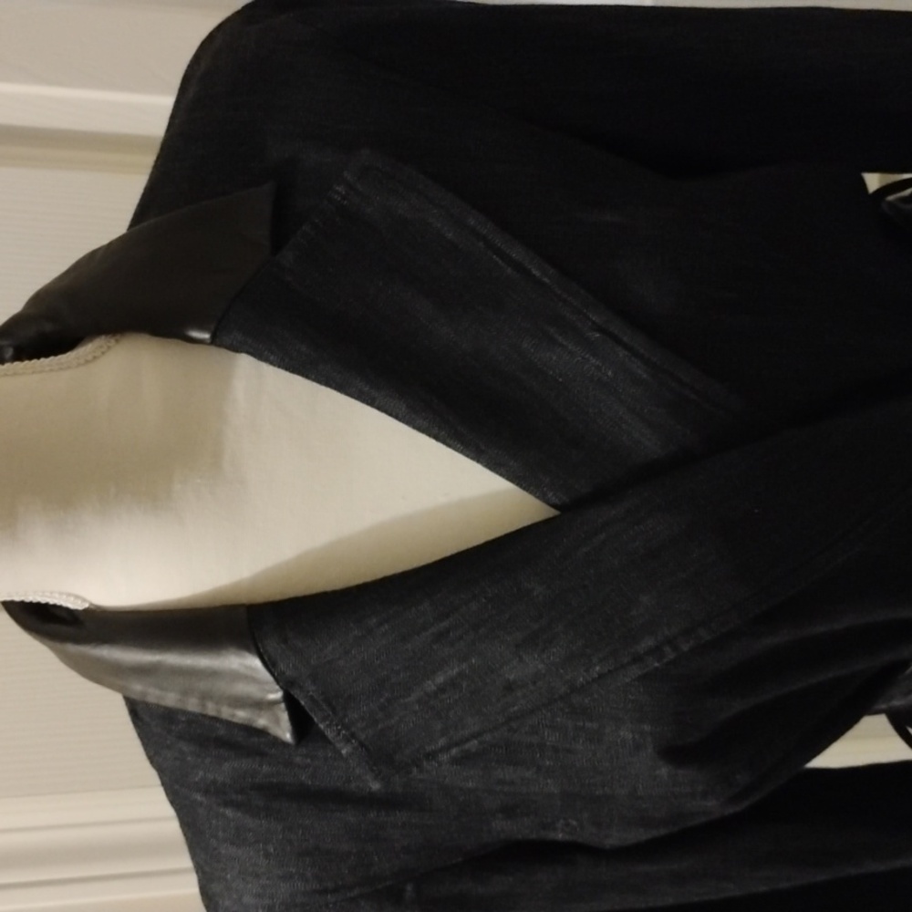 - Ralph Lauren  Black Denim/Faux Leather Dress